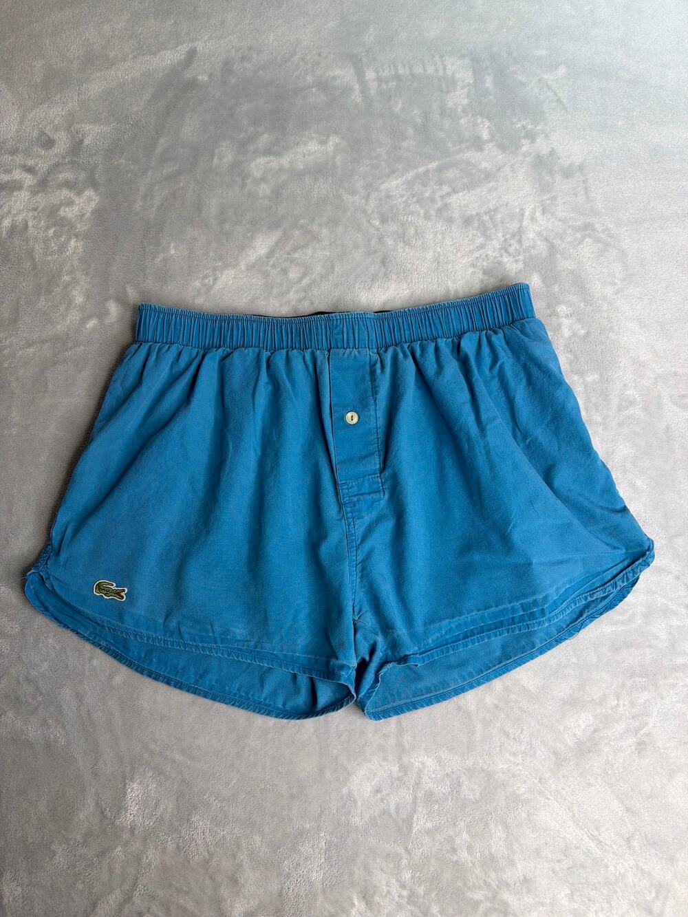 Vintage Izod Lacoste Woven Cotton Boxer Shorts Blue Size Medium Retro